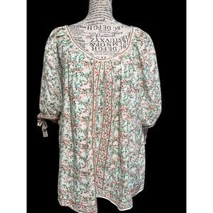 Max Studio Top Womens Plus 3X  Floral Short Sleeve Flowy Boho Popover Blouse